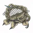 fishing net intertwined tattoo design idea