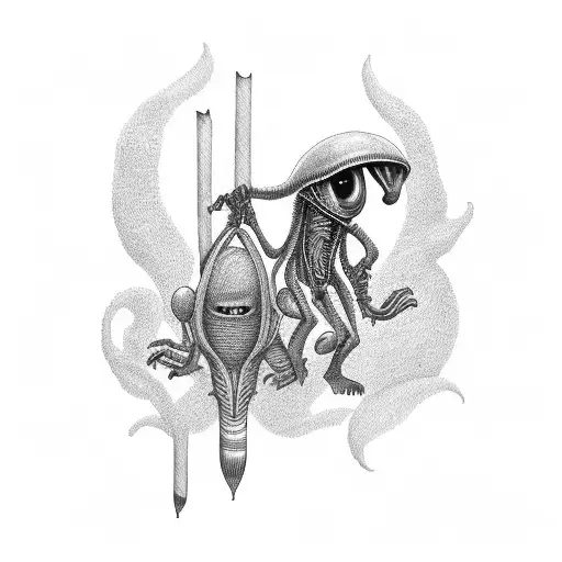alien and koala smoking a ciggaret  tattoo design idea