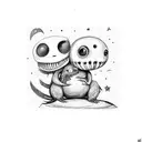 alien and koala smoking a ciggaret sitting on a log with planets in the sky  tattoo design idea