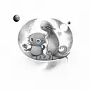 alien and koala smoking a ciggaret sitting on a log with planets in the sky  tattoo design idea