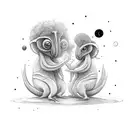 alien and koala smoking a ciggaret sitting on a log with planets in the sky  tattoo design idea
