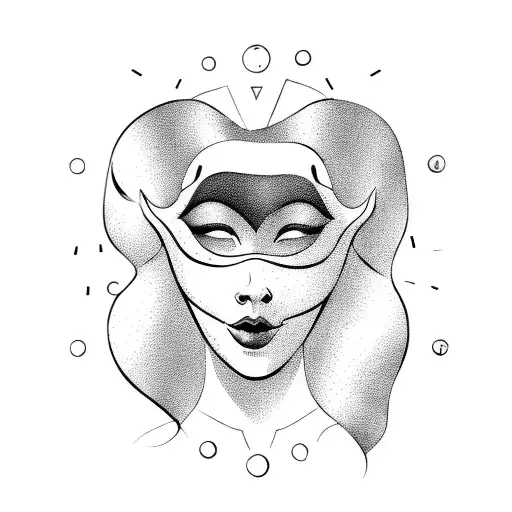 happy women with sad mask tattoo design idea