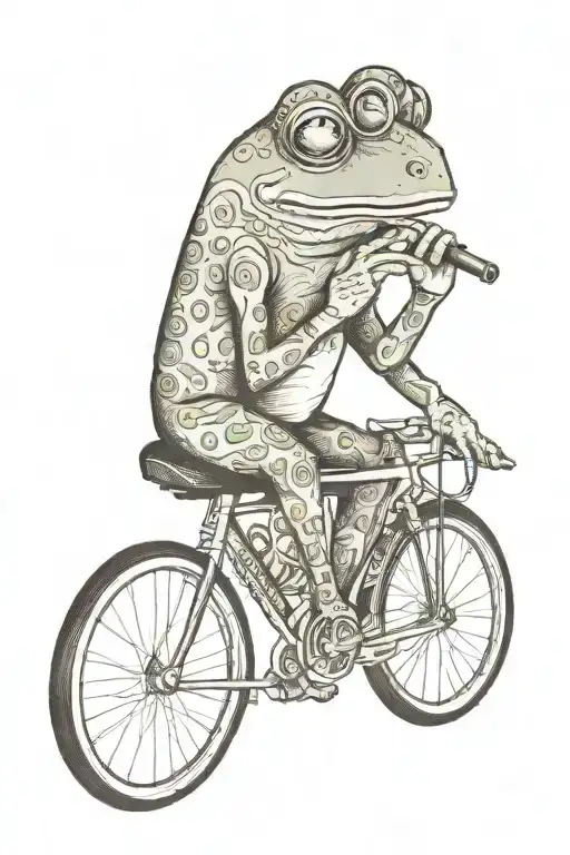 frog smoking a cigarette and riding an old school bicycle  tattoo design idea