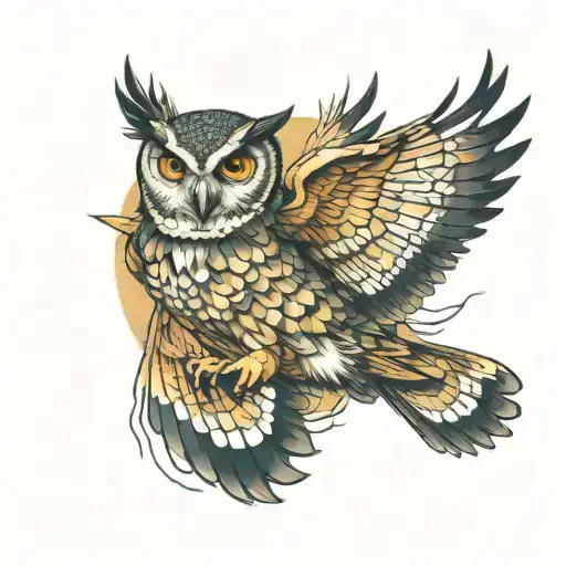 owl flying tattoo design idea