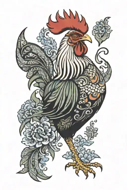 fierce Rooster with Indonesian Batik tattoo design idea