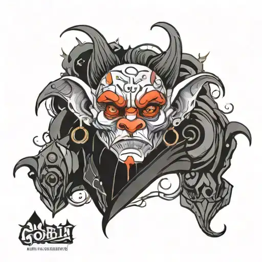 goblin face, line art, dice earrings tattoo design idea