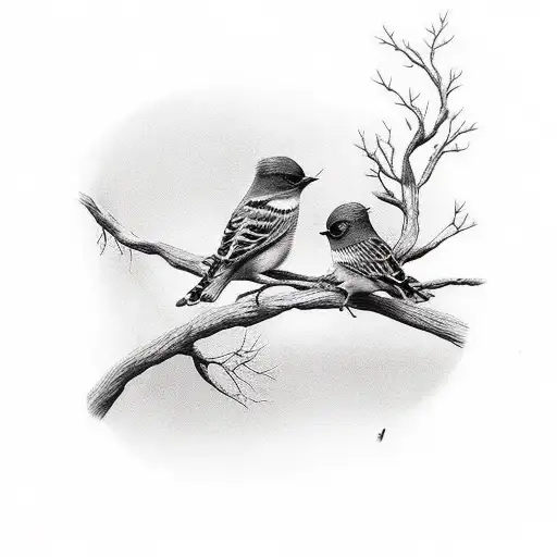 birds on branch tattoo design idea