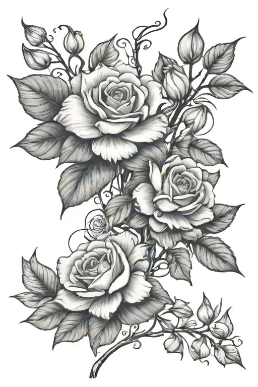 White rose, water lily and orchid flowers on a leaf branch  tattoo design idea