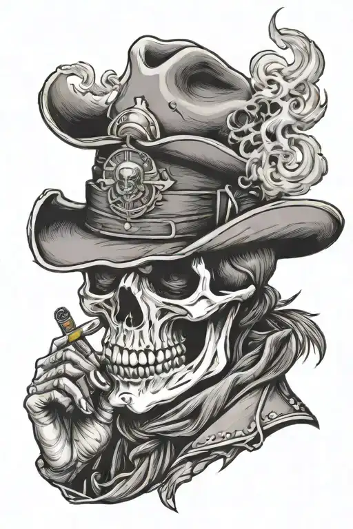 cowboy skull smoking a cigar tattoo design idea