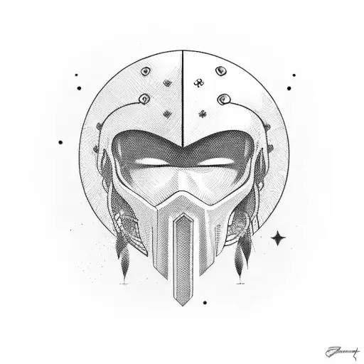 Spartan helment and palm trees with a quote tattoo design idea
