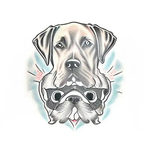 black lab and malard duck looking at each other in color tattoo design idea