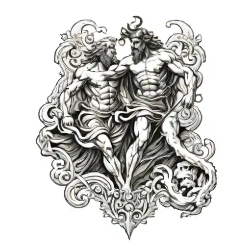 Zeus, hades and poseidon fighting each other tattoo design idea