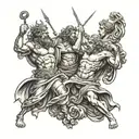 Zeus, hades and poseidon fighting each other tattoo design idea