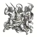 Zeus, hades and poseidon fighting each other tattoo design idea