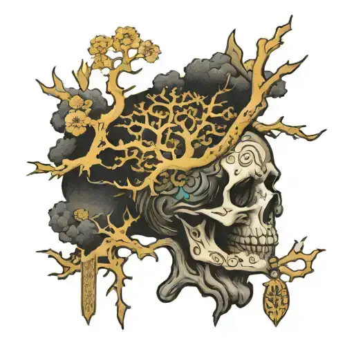 sacrifice written in Japanese, Memento mori, the tree of life tattoo design idea