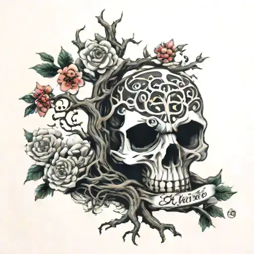 sacrifice written in Japanese, Memento mori, the tree of life tattoo design idea