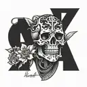 sacrifice in Japanese in thin font, Memento mori illustration, the three of life in detail  tattoo design idea