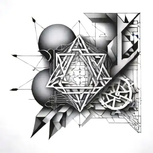 A geometric tattoo inspired by mathematical equations and structural engineering principles tattoo design idea