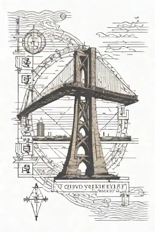 An intricate tattoo of a bridge design incorporating mathematical equations, reflecting the client's occupation as a civil engineer tattoo design idea