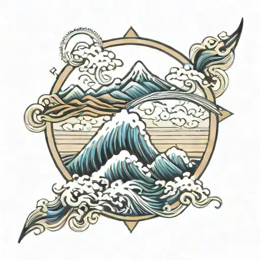 Mountains with Ocean wave in front   tattoo design idea