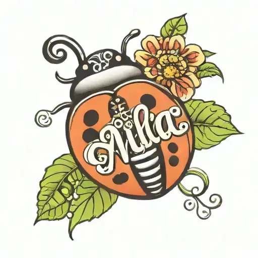 Lady Bug with the name Mila name in cursive tattoo design idea