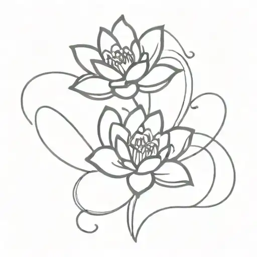 water lily and violet flower intertwined hearts tattoo design idea