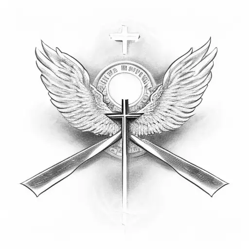 Christian Cross with wings tattoo design idea
