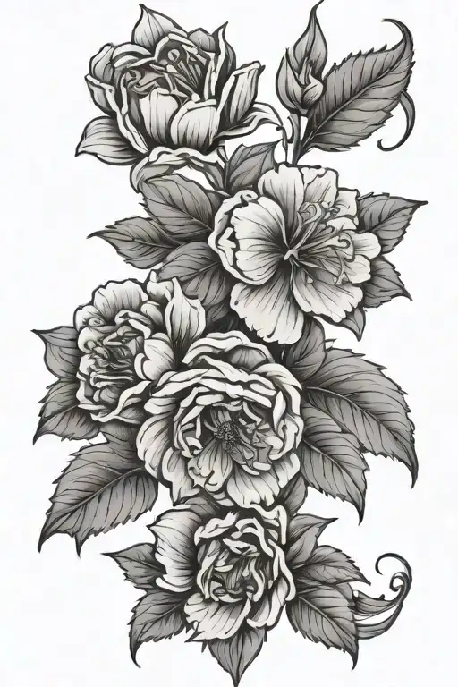 birth flower for December,June,October western theme tattoo design idea