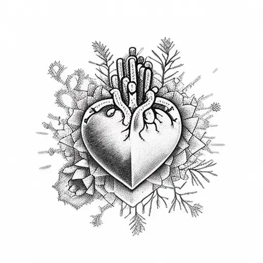 Human heart oozing out love, flowers, cactus, pine trees, mountains, etc  tattoo design idea