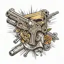 sheet music gun bullets spanner tattoo design idea