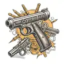 sheet music gun bullets spanner tattoo design idea