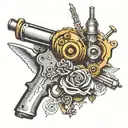 sheet music gun bullets spanner tattoo design idea
