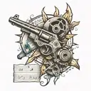 sheet music gun bullets spanner tattoo design idea