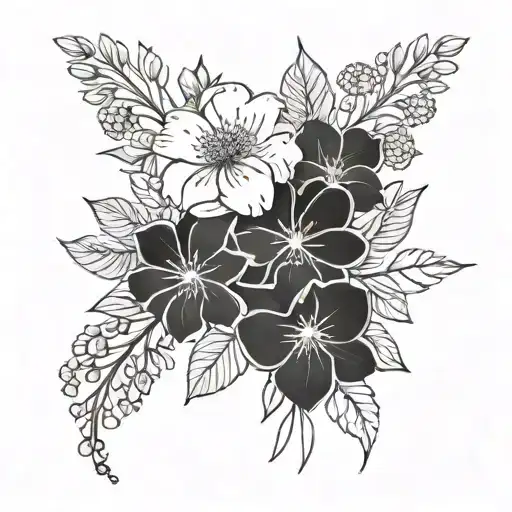 simple birth month flower bouquet March April July November  tattoo design idea