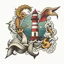 lighthouse, anchor and waves tattoo design idea