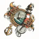 lighthouse, anchor and waves tattoo design idea