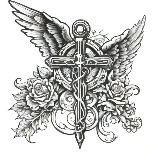Design a caduceus with HVAC Manifold Gauges for wings tattoo design idea