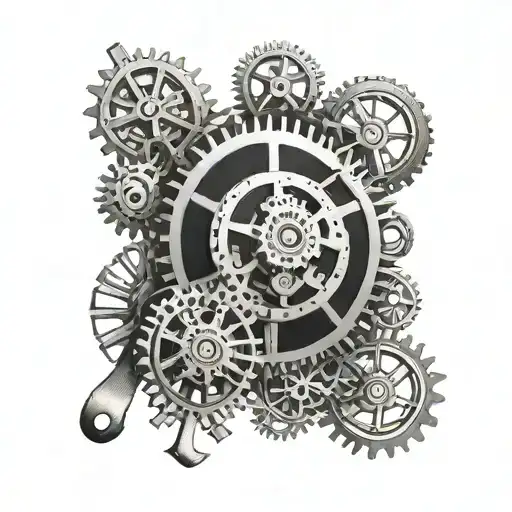 A steampunk-inspired tattoo featuring gears and tools commonly used in HVAC work, creating a unique industrial look tattoo design idea