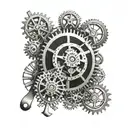 A steampunk-inspired tattoo featuring gears and tools commonly used in HVAC work, creating a unique industrial look tattoo design idea