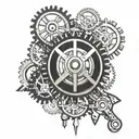 A steampunk-inspired tattoo featuring gears and tools commonly used in HVAC work, creating a unique industrial look tattoo design idea