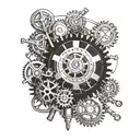 A steampunk-inspired tattoo featuring gears and tools commonly used in HVAC work, creating a unique industrial look tattoo design idea