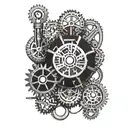 A steampunk-inspired tattoo featuring gears and tools commonly used in HVAC work, creating a unique industrial look tattoo design idea