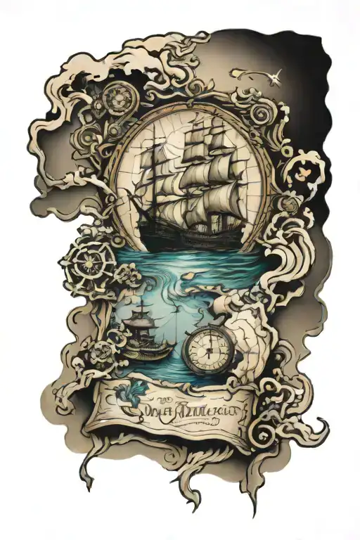 treasure map full sleeve tattoo design idea