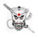 A fusion of Japanese and Indian culture with a tattoo of a Punjabi Sikh wearing an Oni mask tattoo design idea