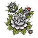 thistle rose holly flowers tattoo design idea