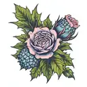 thistle rose holly flowers tattoo design idea