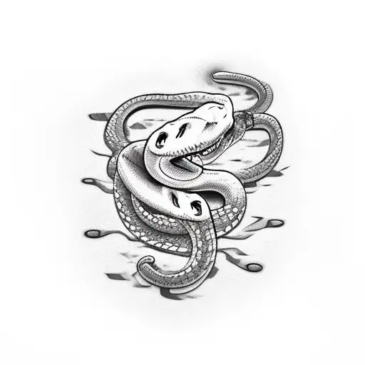 woman with snake tongue, upper and lower text "trust no one"" in graffiti style tattoo design idea