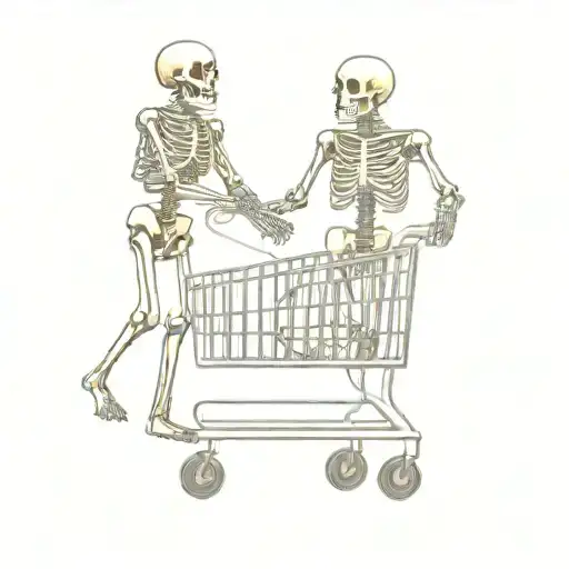 skeleton pushing shopping cart filled with another skeleton  tattoo design idea