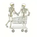 skeleton pushing shopping cart filled with another skeleton  tattoo design idea