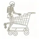 skeleton pushing shopping cart filled with another skeleton  tattoo design idea